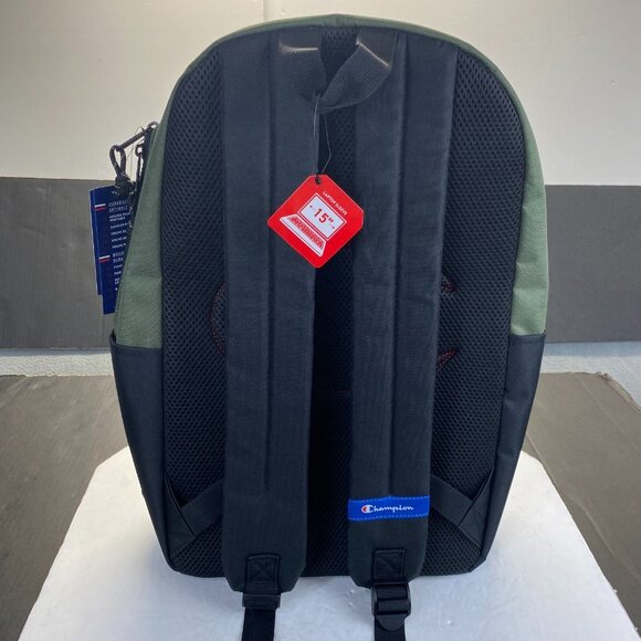 Champion 15” Backpack Black/Green cript Logo,Laptop Sleeve,Padded Straps New - Picture 5 of 13